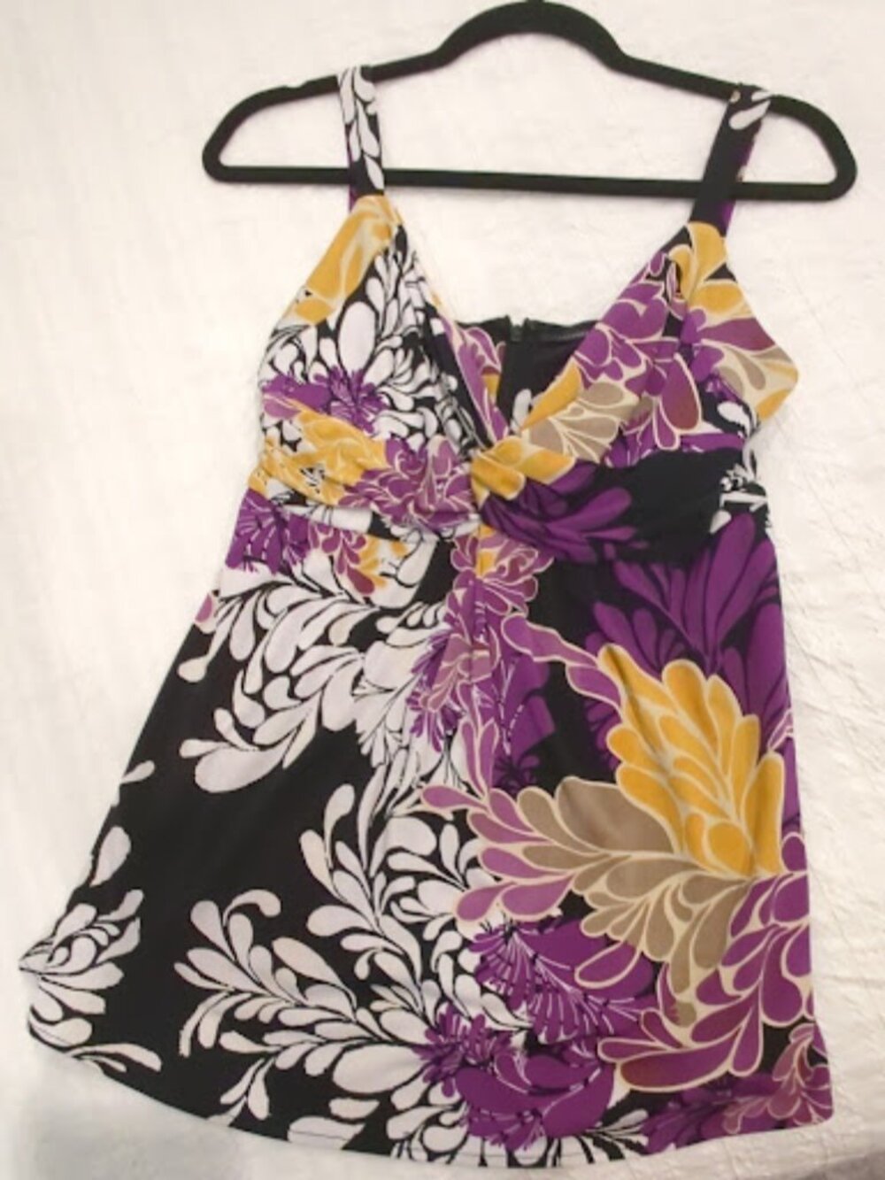 Tahari Purple Yellow Black Floral Sleeveless Tank Top Size M